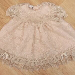 Vintage 80s/90s Lace Baby Dress in Blush Pink